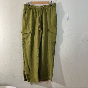 DKNY Women High Rise Cargo Pants Size Medium Olive Green Pockets Casual Travel